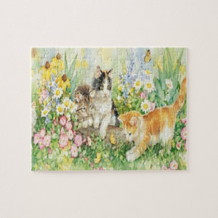 Puzzle Les Cutes Chatons Jouant Dans Un Jardin Fleuri