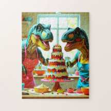 Les dinosaures font équipe pour cuisiner un gâteau