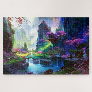 Puzzle Les fleurs roses colorées du paysage asiatique