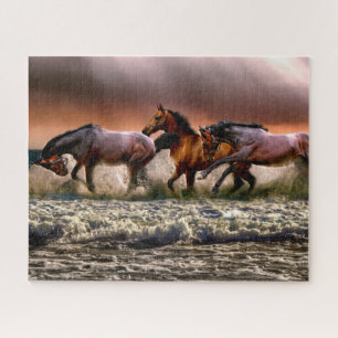 Puzzle Les Trois Chevaux en mouvement dans l'océan