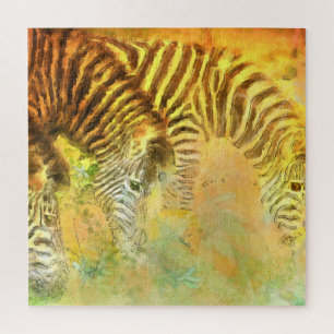 Puzzle Les zèbres pâturant pastel art animal contemporain