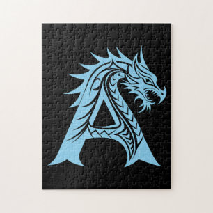 Puzzle Lettre A de style dragon, alphabet du dragon, mono