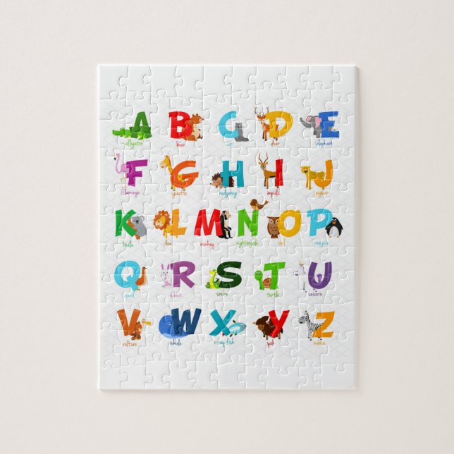Puzzle Lettre alphabétique avec animaux (Vertical)