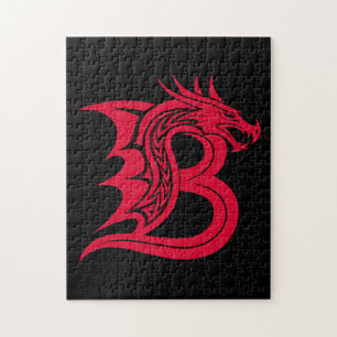 Puzzle Lettre B de style dragon, alphabet du dragon, mono