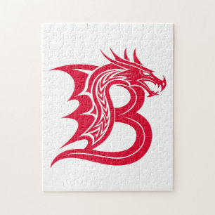 Puzzle Lettre B de style dragon, alphabet du dragon, mono