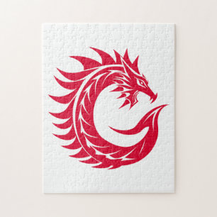 Puzzle Lettre C de style dragon, alphabet du dragon, mono