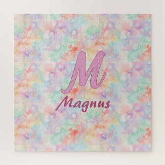Puzzle lettre c initiale nom pastel aquarelle rose bleu