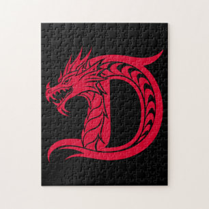 Puzzle Lettre D de style dragon, Alphabet Dragon, Monogra