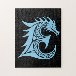 Puzzle Lettre E de style dragon, alphabet du dragon, mono