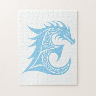 Puzzle Lettre E de style dragon, alphabet du dragon, mono