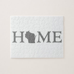 Puzzle Lettre en forme d'État du Wisconsin Art Word gris