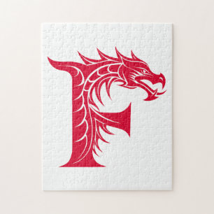 Puzzle Lettre F de style dragon, alphabet du dragon, mono