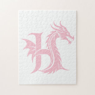 Puzzle Lettre H de style dragon, alphabet du dragon, mono