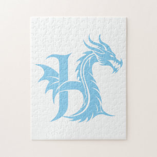 Puzzle Lettre H de style dragon, alphabet du dragon, mono