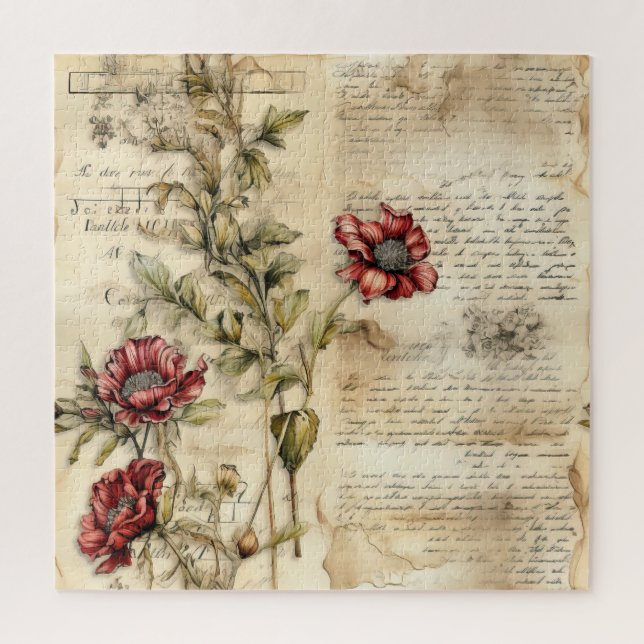 Puzzle Lettre vintage d'amour parchemin avec fleurs (1) (Vertical)