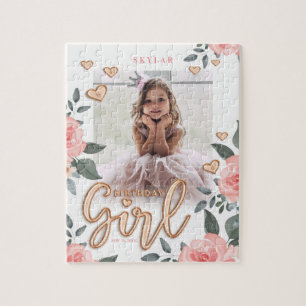 Puzzle Lettres de ballons d'or Rose pour filles et fleurs
