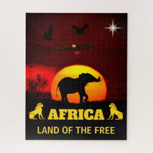 Puzzle Lever du soleil, aigles, lions et éléphants sur le