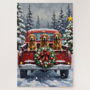 Puzzle Lévrier Afghan camion rouge de Noël vacances