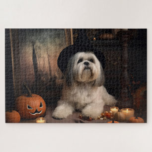 Puzzle Lhasa Apso Citrouilles Halloween Épouvantable