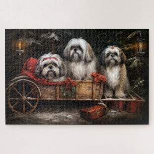 Puzzle Lhasa Apso Traîneau enneigé Décor de Noël