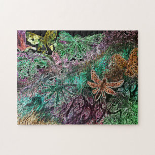 Puzzle libellule et néon de papillons floral