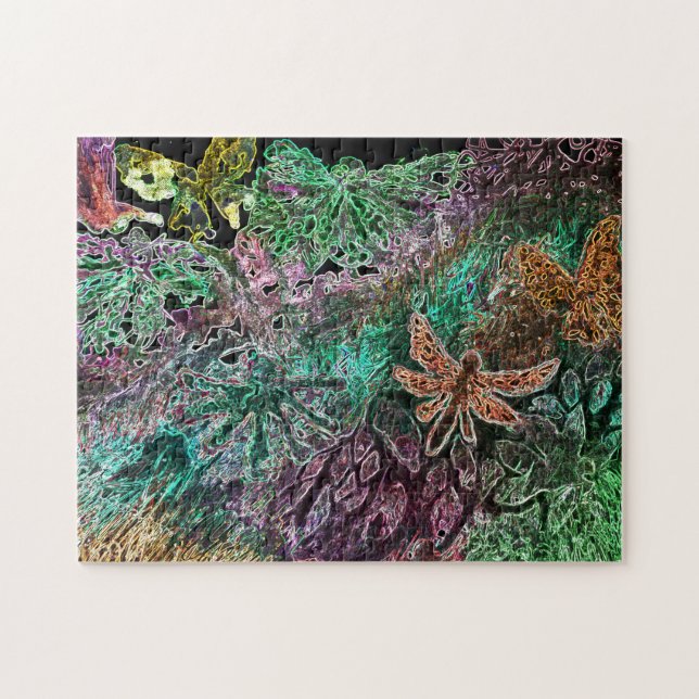 Puzzle libellule et néon de papillons floral (Horizontal)