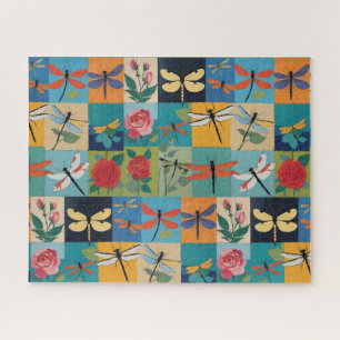 Puzzle Libellules Colorées Et Roses Patchwork
