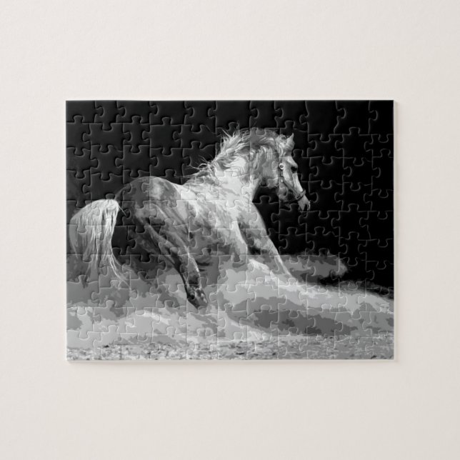 Puzzle Liberté - Cheval Coureur noir blanc (Horizontal)