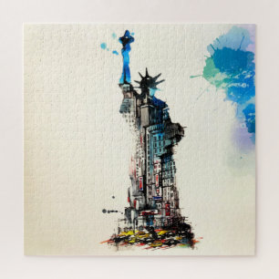 Puzzle Liberty New York City Travel Love Aquarelle
