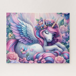 Puzzle Licorne ailée avec des fleurs