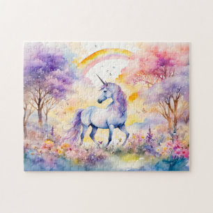 Puzzle Licorne majestueuse à l'aquarelle sous la floraiso