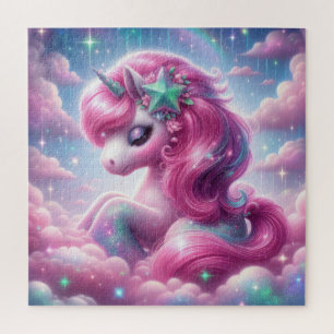 Puzzle licorne rose et bleue mignonne