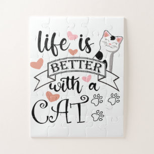 Puzzle Life is Better With a Cat quote slogan