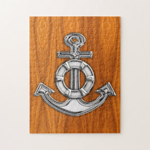 Puzzle Lifesaver Chrome Like Anchor on Teak Veneer