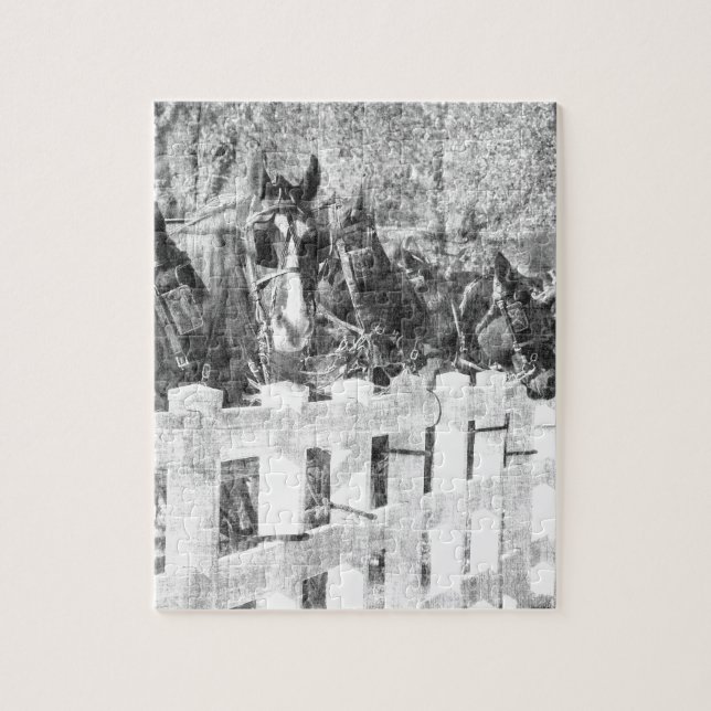 Puzzle Ligne de Chevaux Amish Noir et blanc (Vertical)