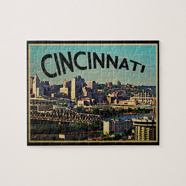 Puzzle Ligne Skyline Cincinnati vintage (Horizontal)