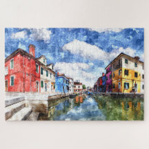 L'Île Colorée De Burano À Venise Aquarelle Art