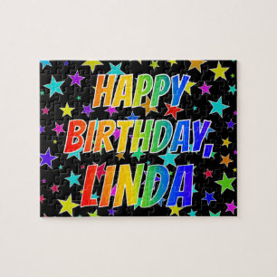 Puzzle "LINDA" Prénom, Amusant "HEUREUX ANNIVERSAIRE"