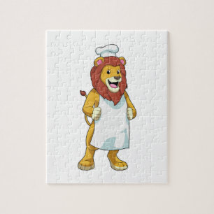 Puzzle Lion as Cook with Chef Cooking apron