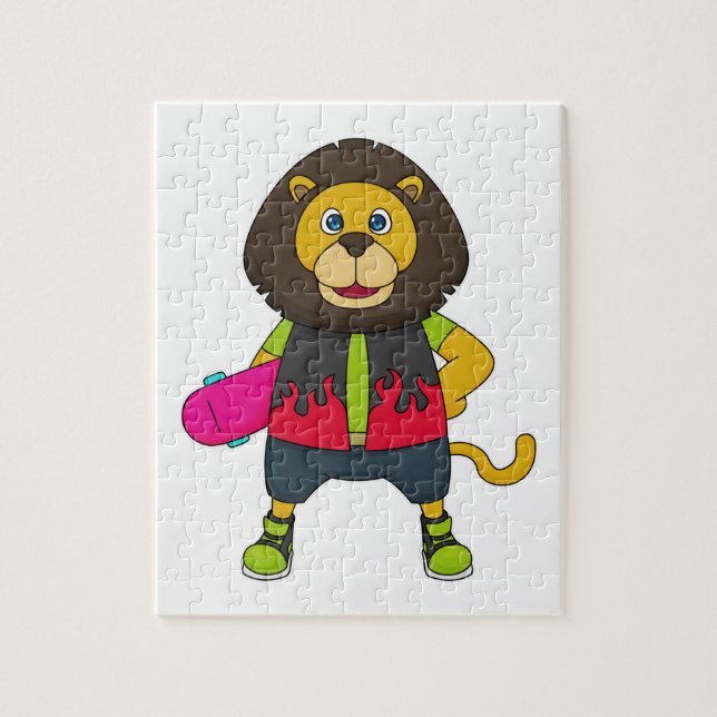Puzzle Lion as skater with skateboard (Vertical)