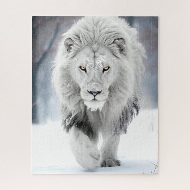 Puzzle Lion blanc majestueux en hiver Wonderland Design (Vertical)