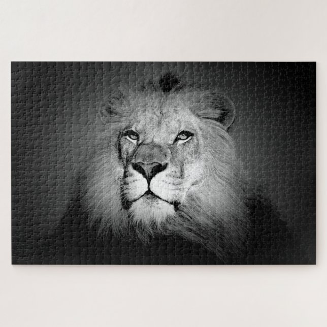Puzzle Lion blanc noir leadership de motivation (Horizontal)