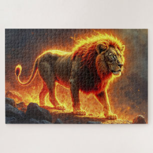 Puzzle Lion de flammes brûlant volcan feu imaginaire art