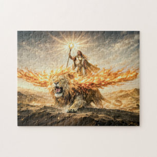Puzzle Lion du zodiaque avec guerrier montant un lion ail