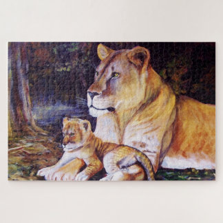 Puzzle Lion/lionne et petit/chaton à l'ombre