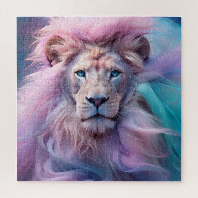 Puzzle Lion majestueux avec fourrure pastel en soie - Eth (Vertical)