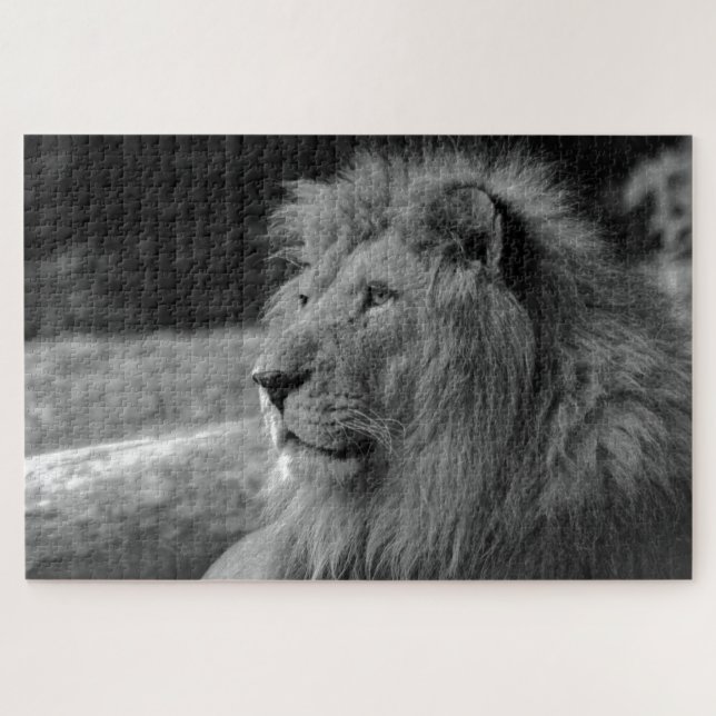 Puzzle Lion noir et blanc - Animal sauvage (Horizontal)