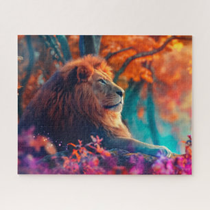 Puzzle Lion royal dans la conception forestière enchantée