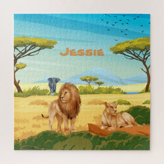 Puzzle Lions personnalisés sur la Savannah (Vertical)