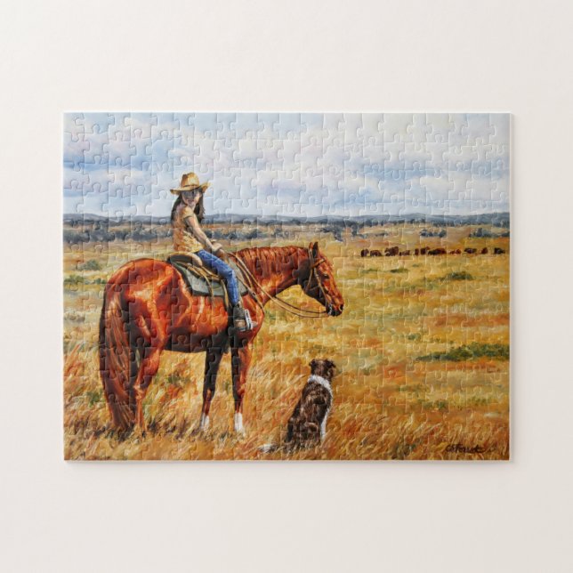 Puzzle Little Cowgirl on Cattle Horse (Horizontal)